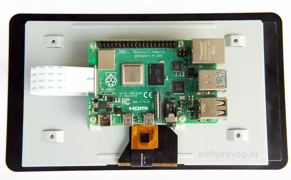 Raspberry Pi 4B mounted on the touchscreen display