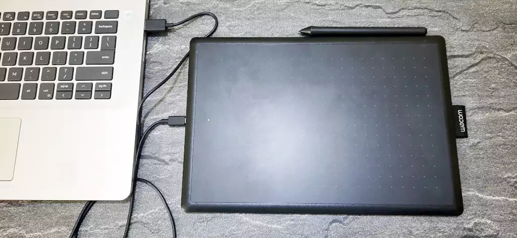 Wacom tablet connected to a laptop